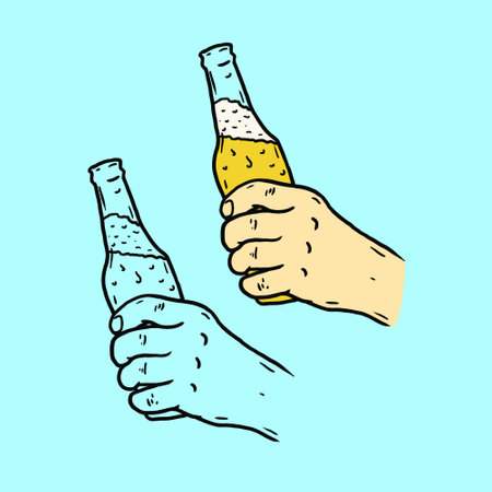hand holding a bottle of beerのイラスト素材