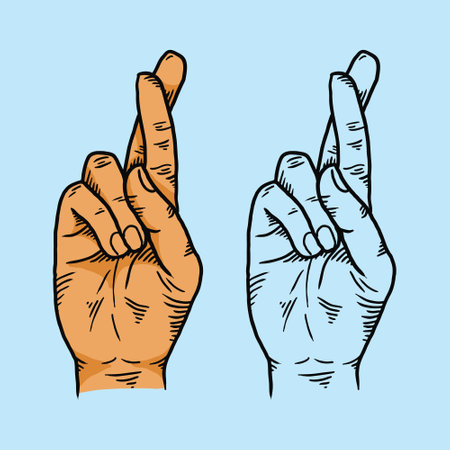 Crossed fingers hand vector hand draw styleのイラスト素材