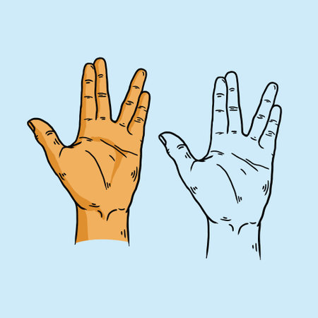 hand drawn vulcan hand sign symbol illustrationのイラスト素材