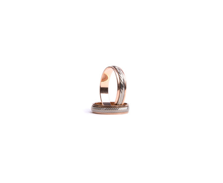 Wedding rings on a white backgroundの写真素材