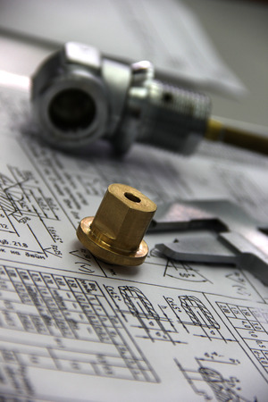 measuring tool and workpiece rests with the drawingの写真素材