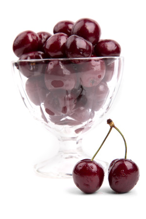 ripe, juicy cherry on white backgroundの写真素材