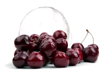 ripe, juicy cherry on white backgroundの写真素材