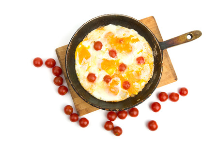 eggs with cherry tomatoes in a pan