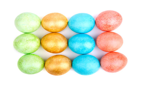 multicolored Easter eggs on white background