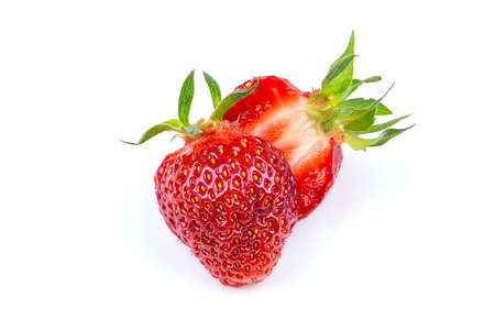 Strawberry berries close-up on a white background, macro photographyの写真素材