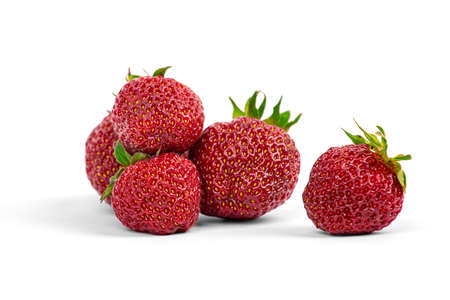 Large ripe strawberries isolated on a white background, macro photographyの写真素材