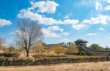hwaseong fortress at suwon city koreaのeditorial素材