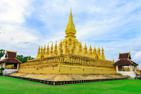 Pha That Luang is a gold-covered large Buddhist stupa and be the most important national monument in Laos and a national symbol .Vientiane, Laos.の写真素材