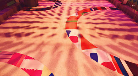 Public walker with vibrantly colorful lighting decorationの写真素材