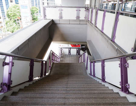 Bangkok, Thailand - 07.22.21: An empty sky train station (BTS) in rush hours under severe Covid-19 situation in Thailandのeditorial素材