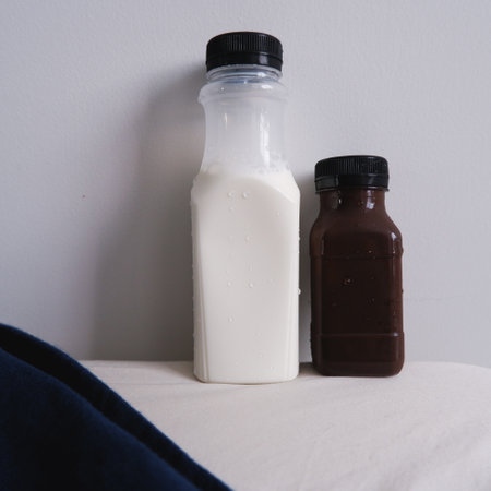 Cozy photo of two drinking bottles on white backgroundの写真素材