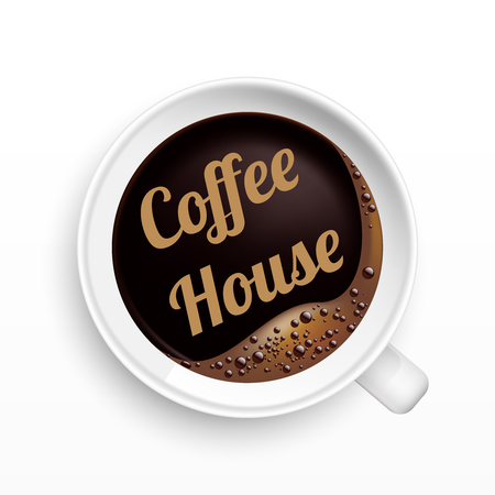 A Cup of Coffee with Coffee House tag, top view, realistic vectorのイラスト素材