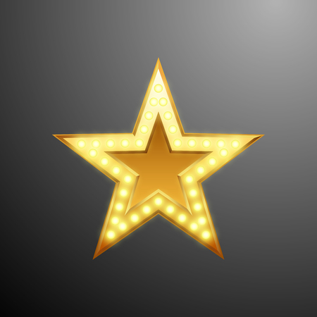 Gold star logo with light bulbs for your design, vector illustration with light effectのイラスト素材