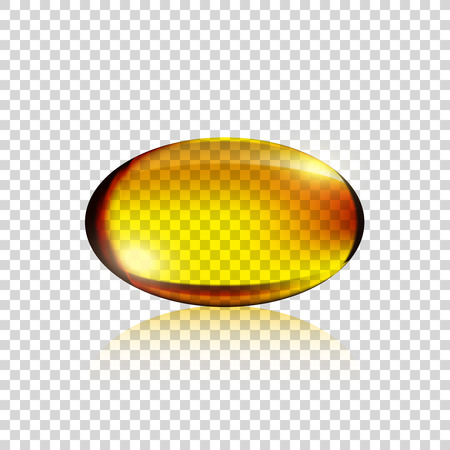 Transparent Realistic yellow gelatin capsule on simple background, vector illustration, vitaminのイラスト素材