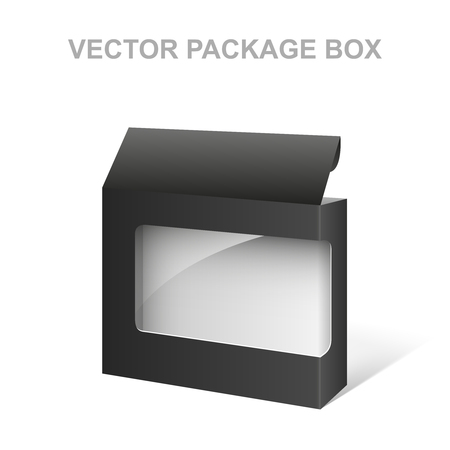 Vector Black Product Package Box, Transparent, White inside, isolated on whiteのイラスト素材