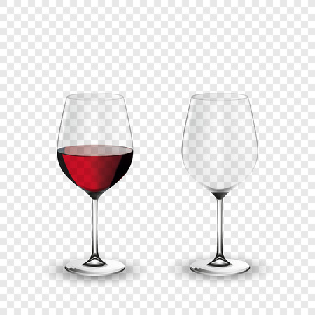 Wine glass, empty and with red wine, transparent vector illustration, eps 10, isolatedのイラスト素材