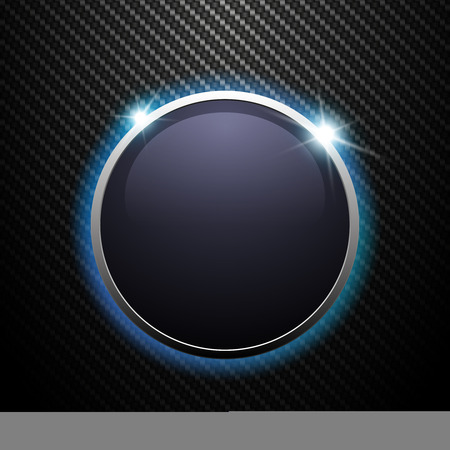 Abstract shiny round banner with metal frame on dark carbon background, vector illustrationのイラスト素材