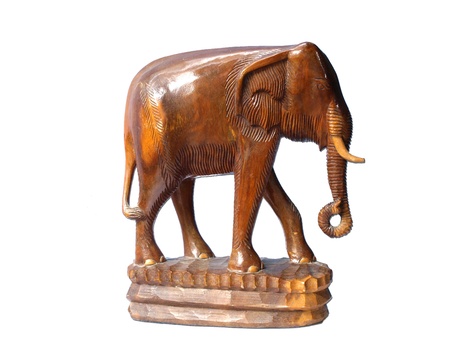 Antique Wooden Elephant isolated on white background の写真素材
