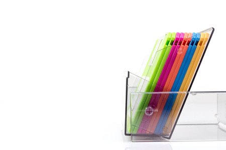 Colored diskettes in a transparent box.の写真素材
