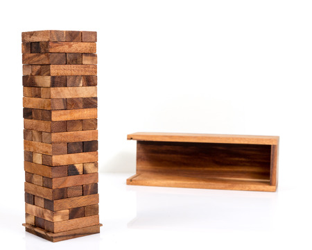 Blocks of wood isolated on white background,Strategy game as a business plan.の写真素材