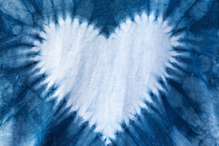 The fabric is indigo dye ,heart shaped.の写真素材