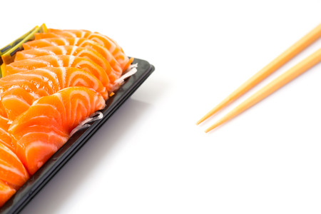 salmon sashimi slices on on plastic package,Japanese food.の写真素材
