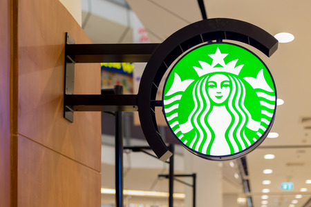 Khon Kaen - February 20,2016: Exterior view of a Starbucks store in the mall on February 20, 2016 in Khon Kaen, Thailand. Starbucks is the world's largest coffee house with over 20,000 stores in 61 countriesのeditorial素材