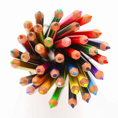 Color wooden pencils on white backgroundの写真素材
