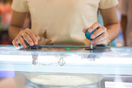 Close up hand control joystick of arcade.の写真素材