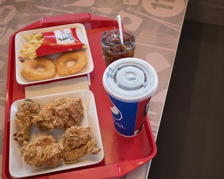 UdonThani ,THAILAND - November 19, 2016: Kentucky Fried Chicken (KFC) Restaurant Menu, KFC is a fast...