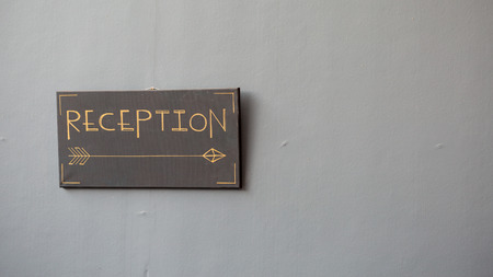 Reception sign on wall.の写真素材