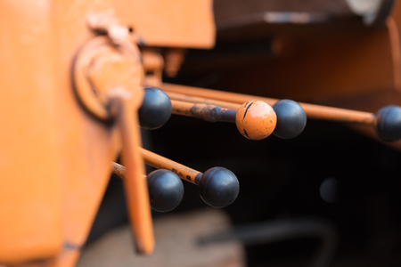 Old crane truck hydraulic control.