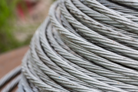 steel wire or steel rope in the roll,Macro shot.