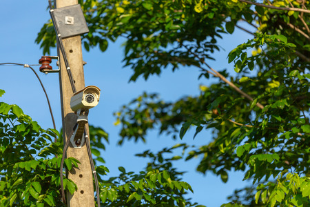 CCTV installment on public electrical pole.