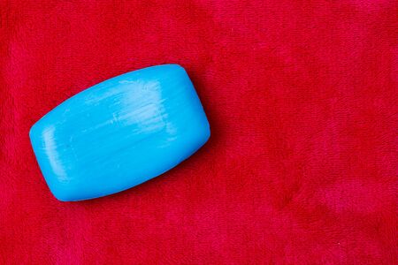 Blue soap for washing, sanitizing and cleaning with copy space.