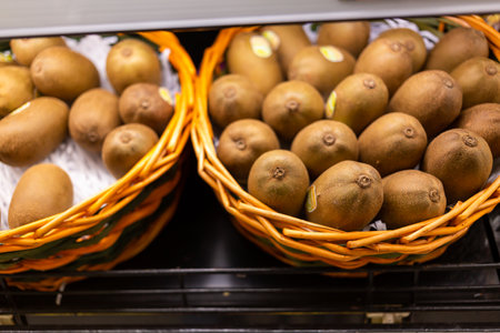 Kiwi fruits in basket.の写真素材