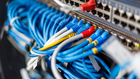 network cables connected in network switches hub.