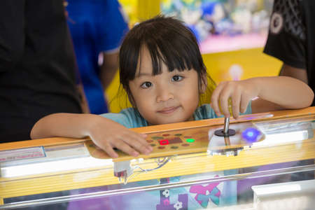 Close up hand control joystick of arcadeの写真素材