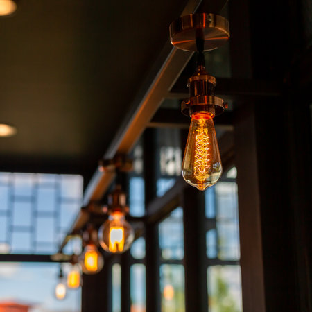 Close up of Illuminated light bulb with copy spaceの写真素材