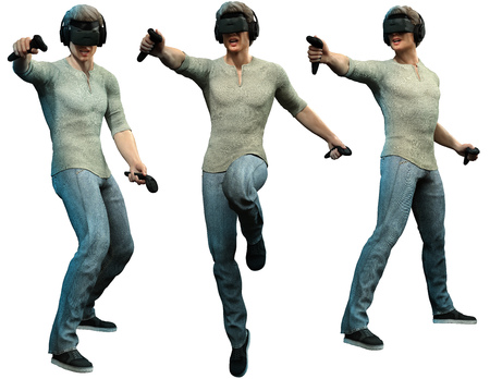 Man wearing virtual reality headsetの写真素材