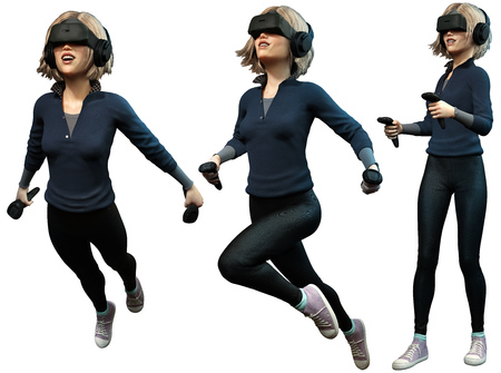 Young woman wearing virtual reality headsetの写真素材
