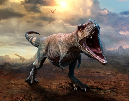 Tyrannosaurus rex scene 3D illustrationの写真素材
