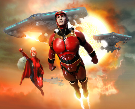 super heroes scene 3D illustrationの写真素材