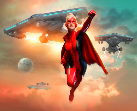 super heroine scene 3D illustrationの写真素材