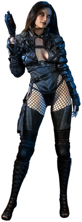 Gothic woman with pistol 3D illustrationの写真素材