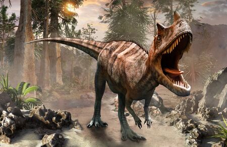 Ceratosaurus dinosaur scene 3D illustrationの写真素材