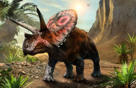 Torosaurus from the Cretaceous era 3D illustrationの写真素材