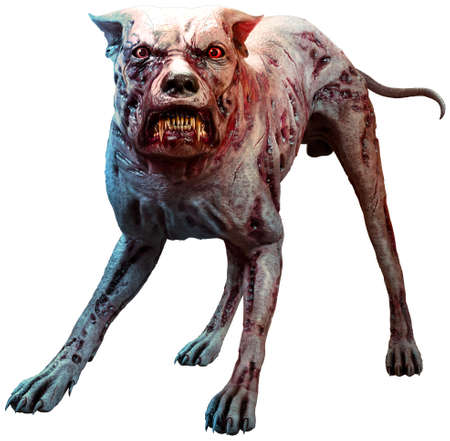 Monstrous Zombie hound 3D illustrationの写真素材