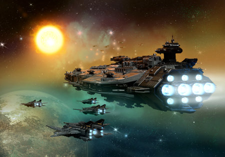space ship fleet 3D illustrationの写真素材